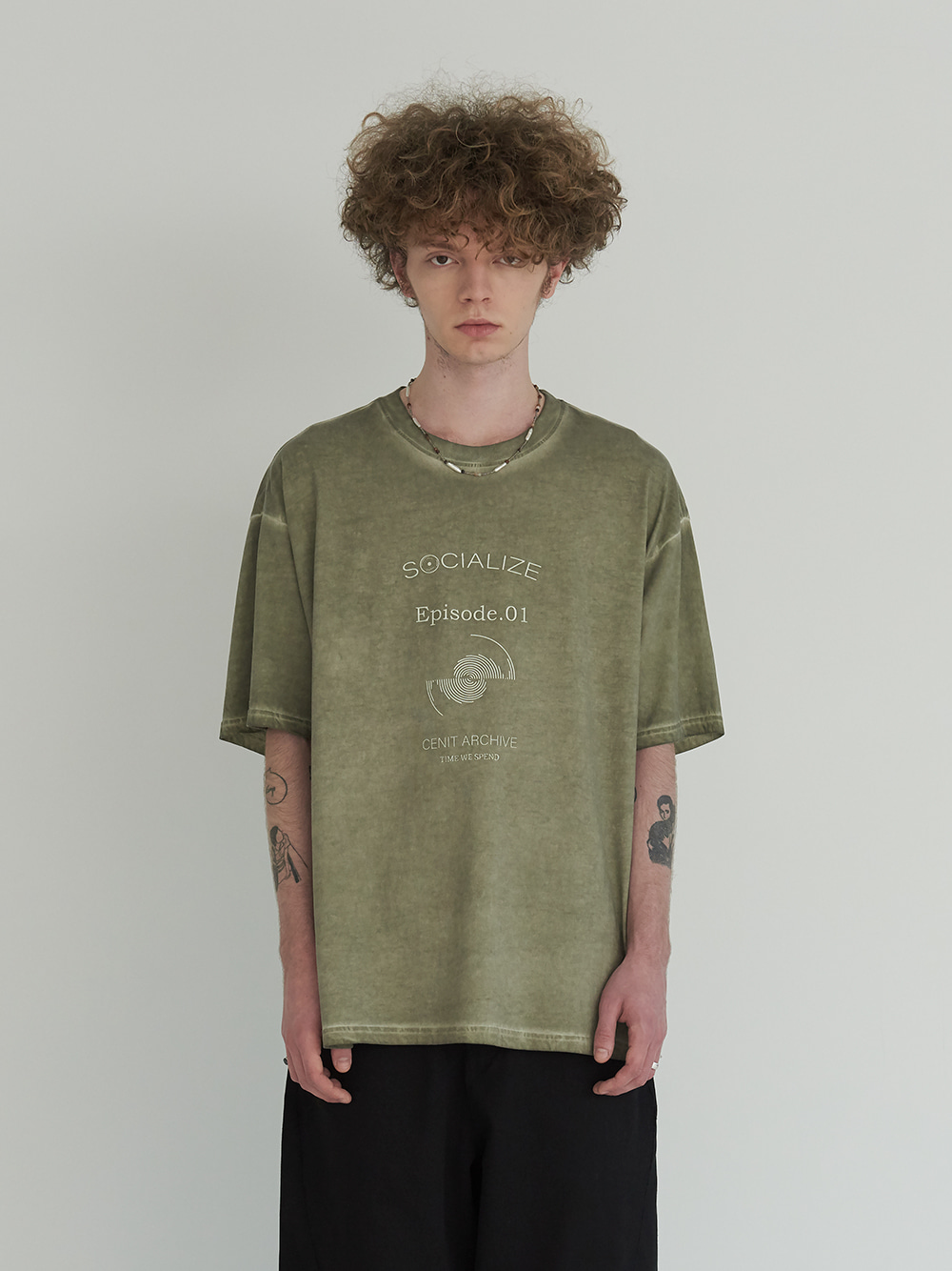 SPINNING RECORD DYED T-SHIRT _ SMOKE OLIVE
