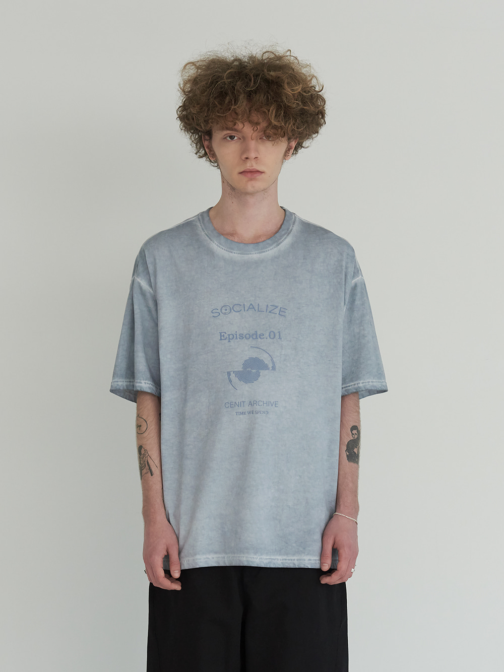 SPINNING RECORD DYED T-SHIRT _ ASH BLUE